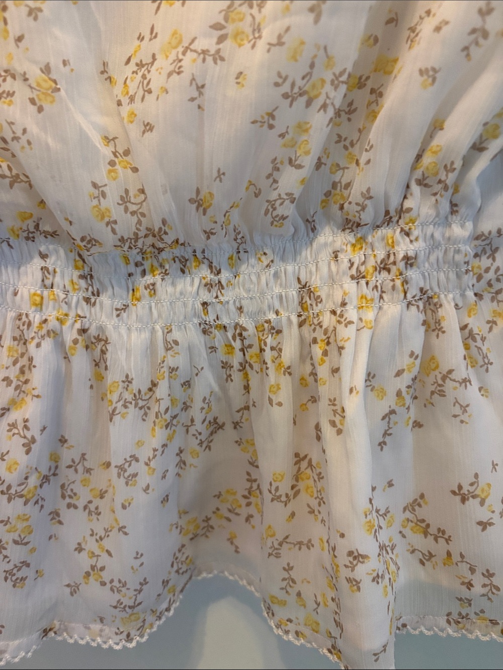 Abercrombie & Fitch White Yellow Floral Tie-Front Blouse Cottagecore Size M - Picture 4 of 4